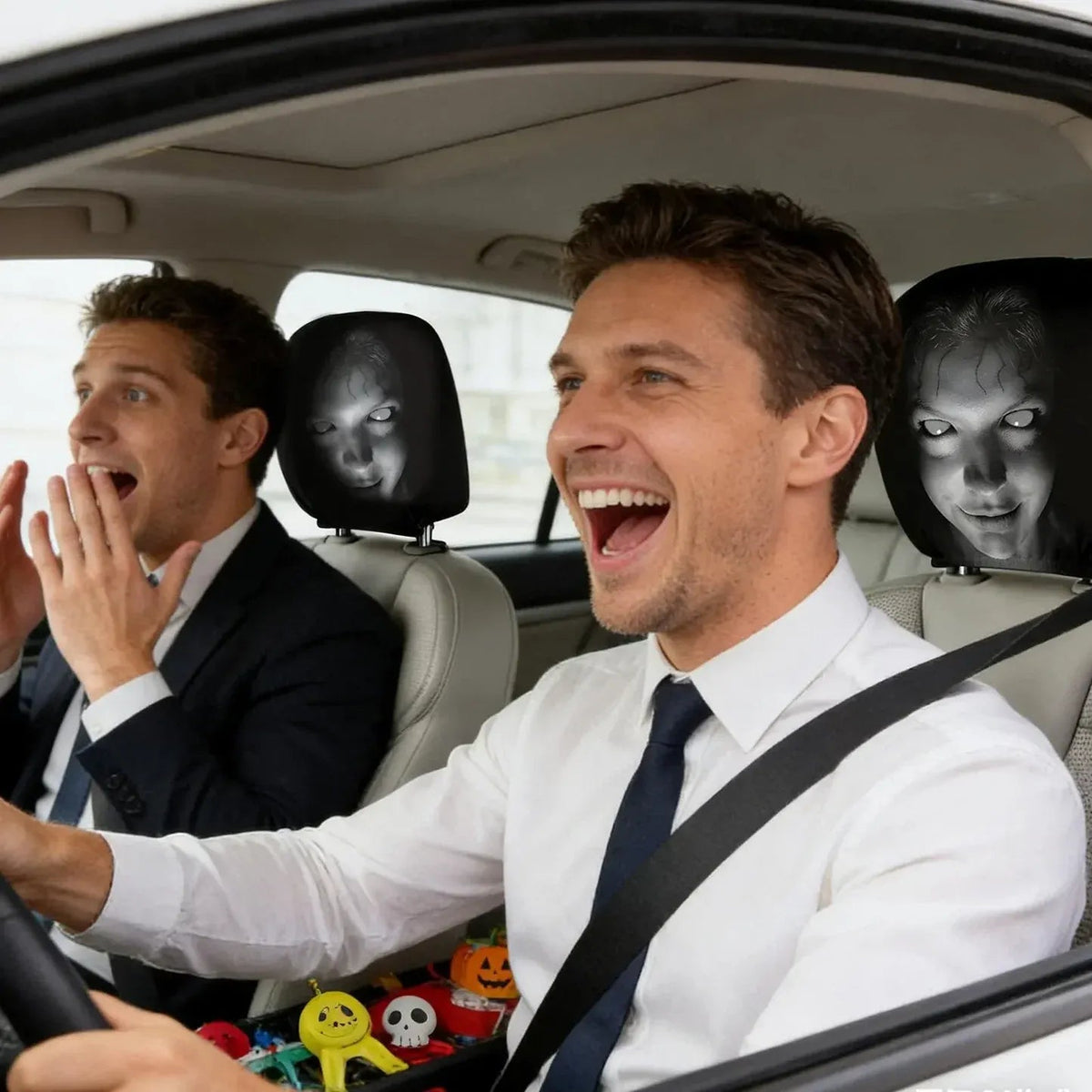 2Pc Horror Scary Print Car Headrest Cover