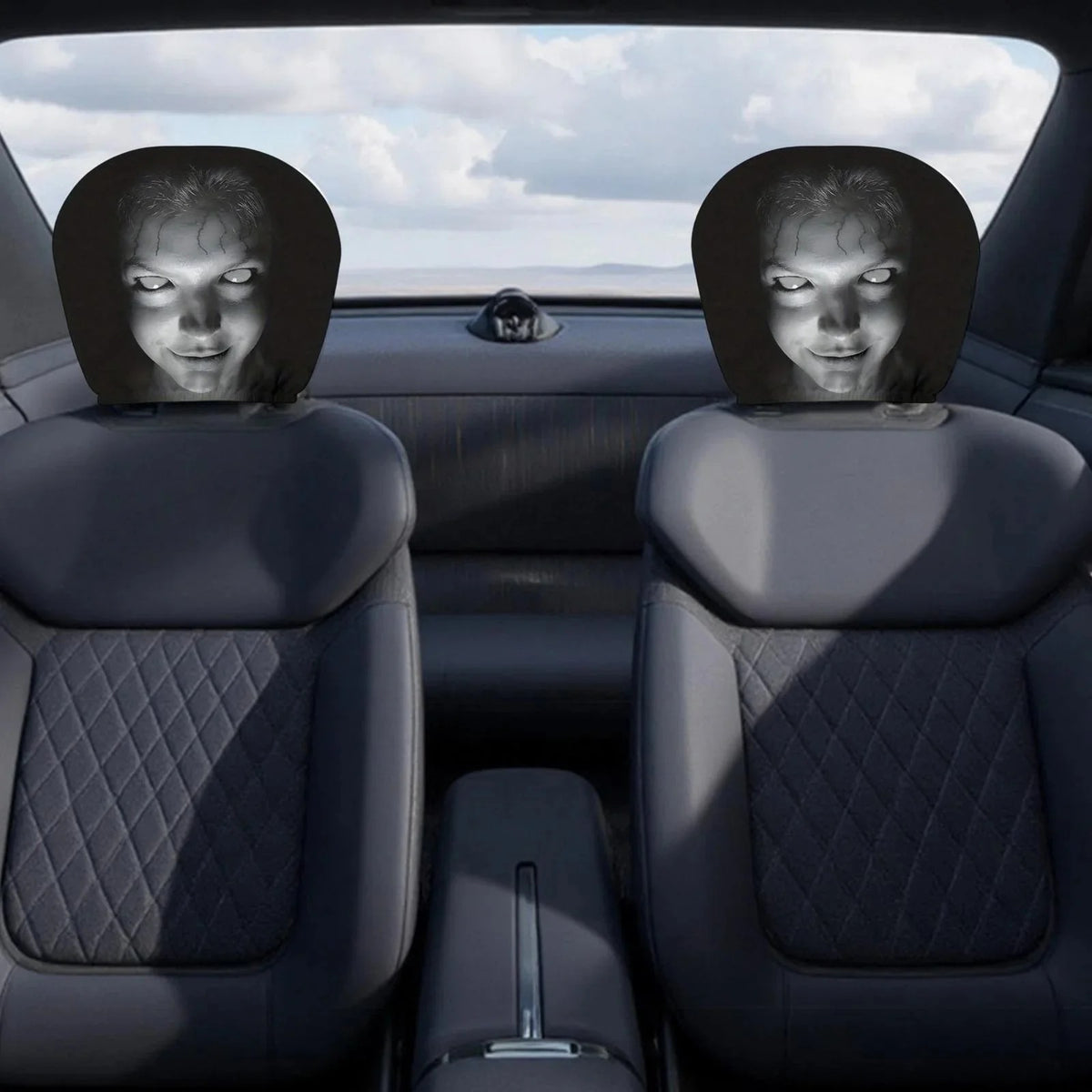 2Pc Horror Scary Print Car Headrest Cover