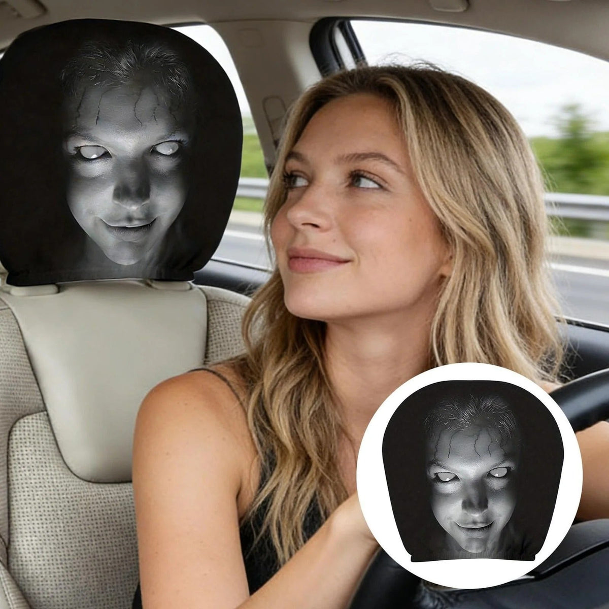 2Pc Horror Scary Print Car Headrest Cover