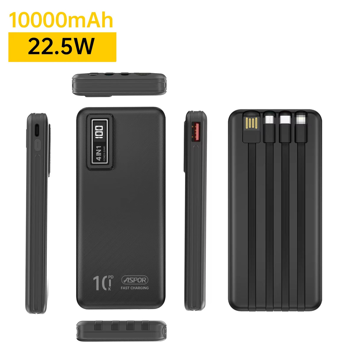 ASPOR A300 10000mAh 4-in-1 Power Bank – Li-Polymer Battery | Fast & Portable Charging