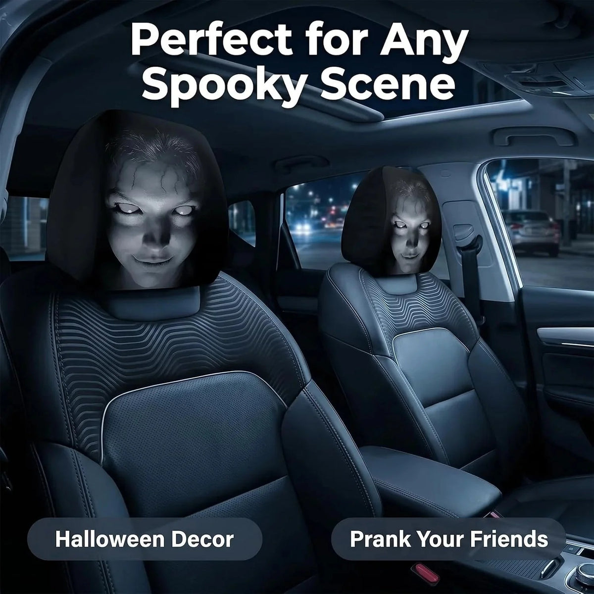 2Pc Horror Scary Print Car Headrest Cover