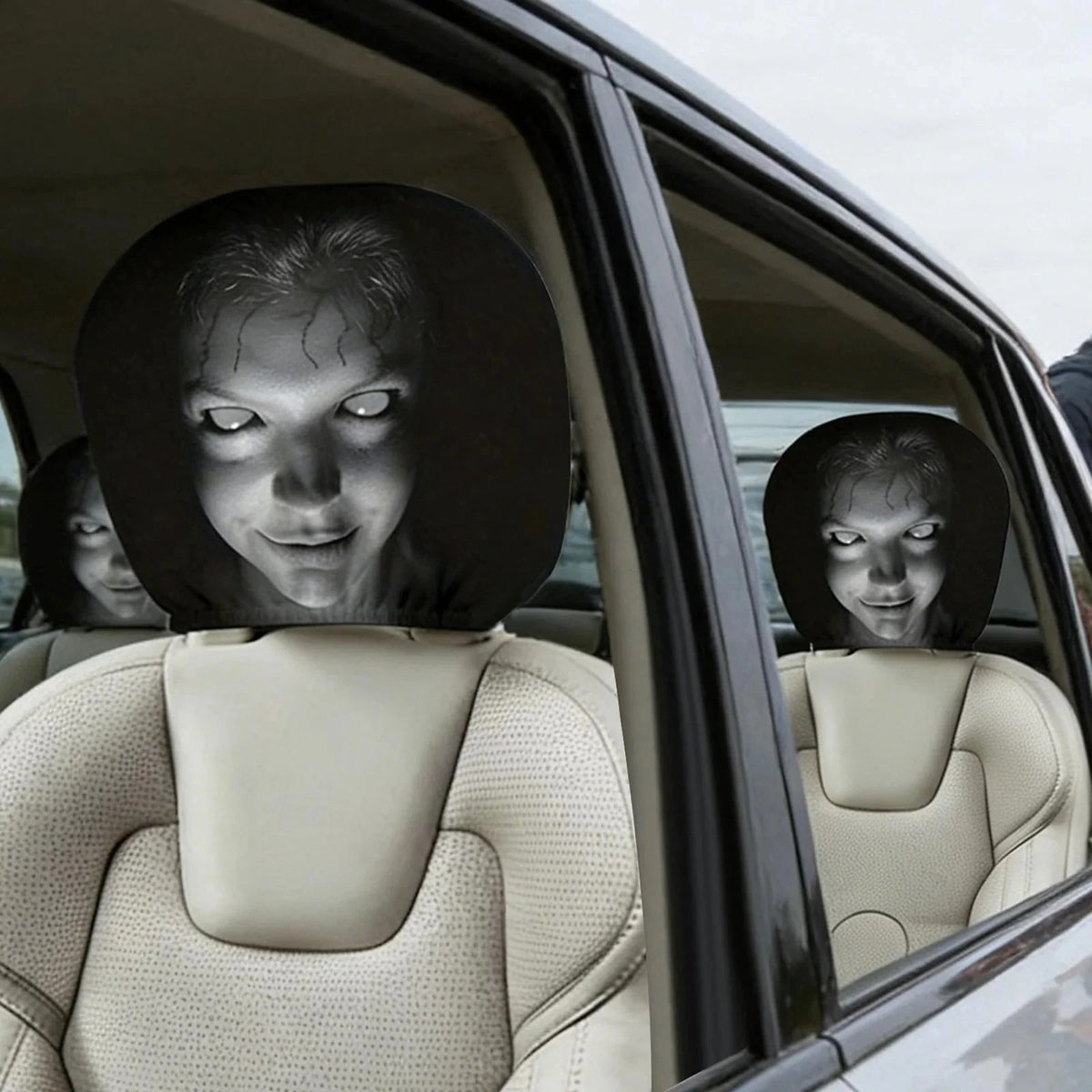 2Pc Horror Scary Print Car Headrest Cover