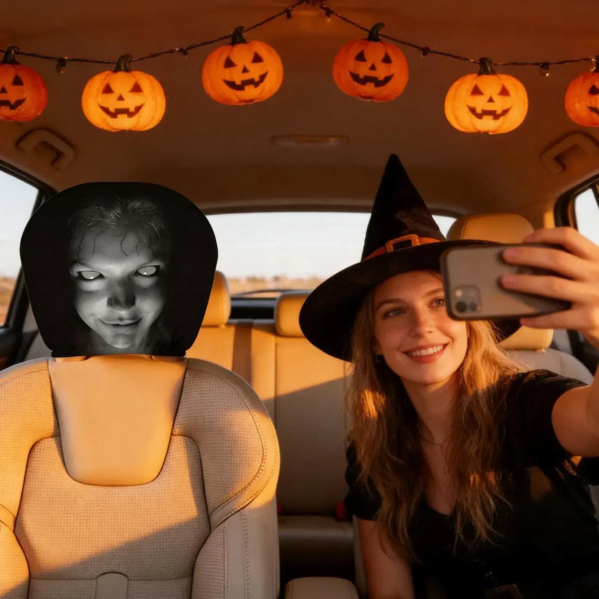 2Pc Horror Scary Print Car Headrest Cover